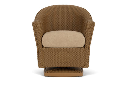 Lloyd Flanders Reflections Swivel Rocker Dining Armchair in Hickory with Hayden Sand fabric