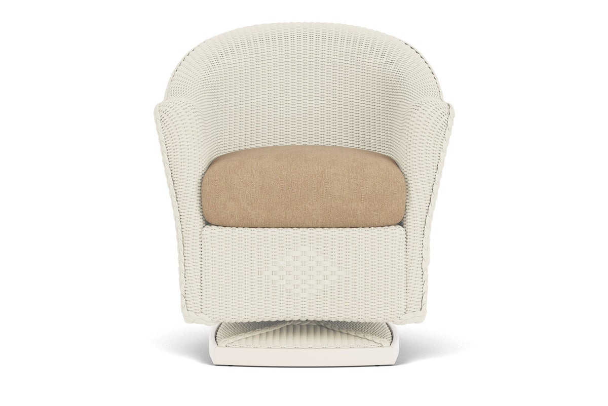 Lloyd Flanders Reflections Swivel Rocker Dining Armchair in Ivory with Hayden Sand fabric
