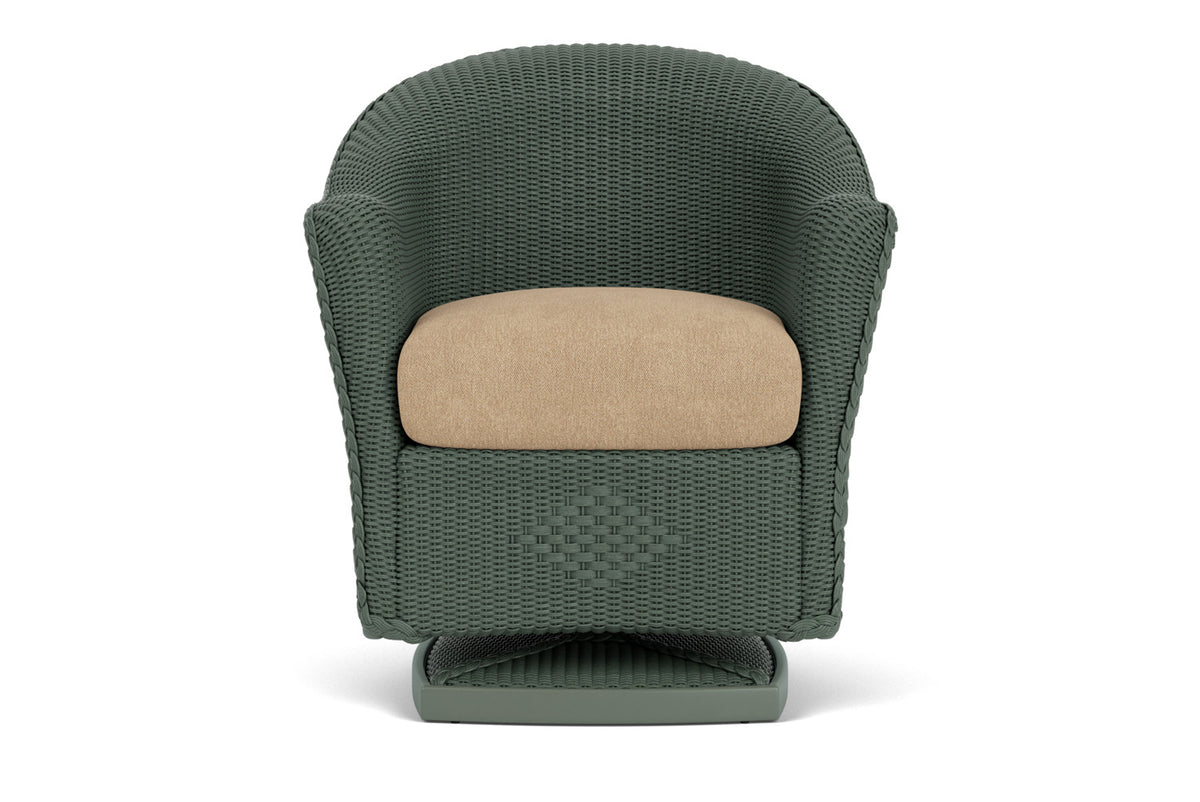 Lloyd Flanders Reflections Swivel Rocker Dining Armchair in Spruce with Hayden Sand fabric