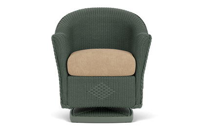 Lloyd Flanders Reflections Swivel Rocker Dining Armchair in Spruce with Hayden Sand fabric