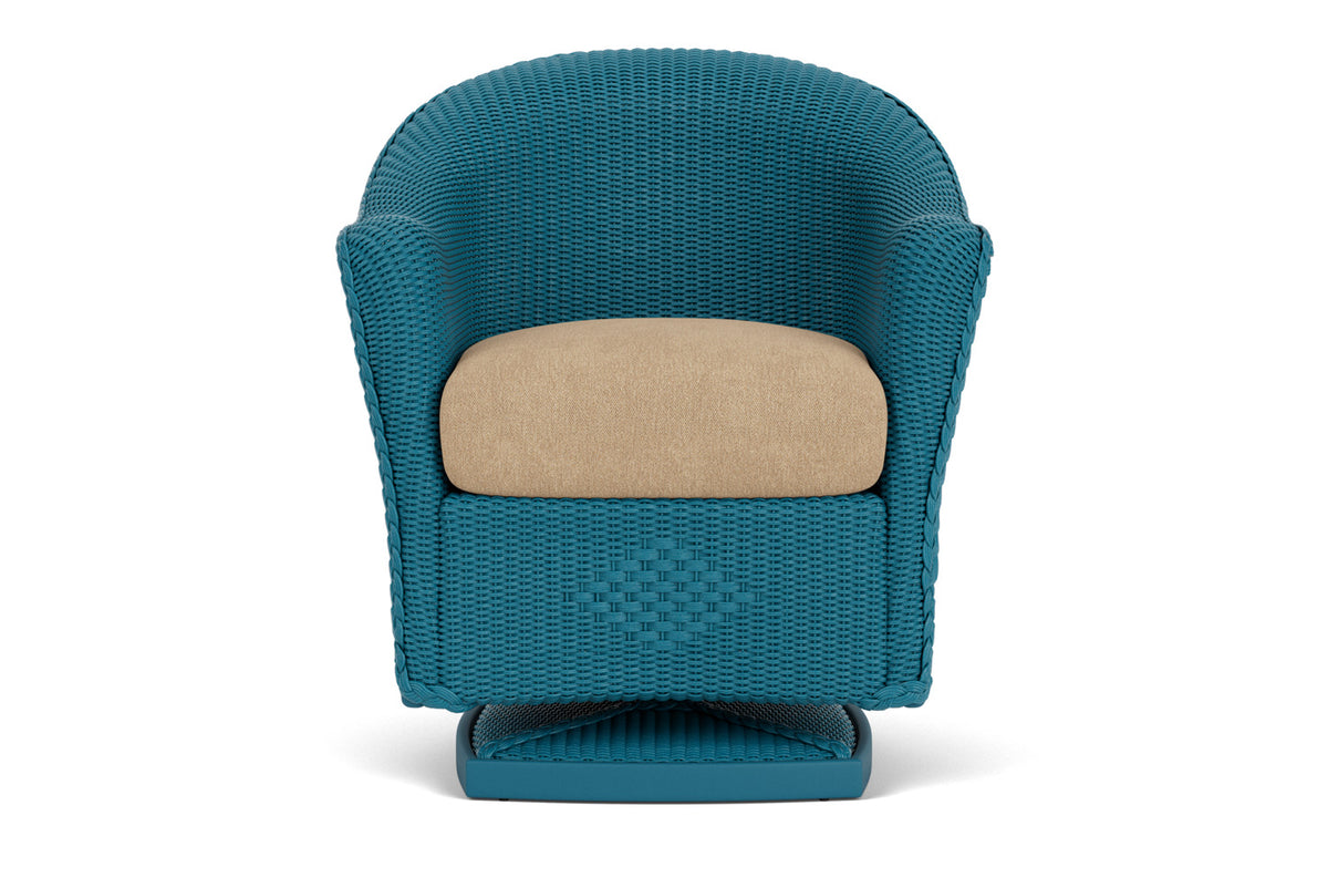 Lloyd Flanders Reflections Swivel Rocker Dining Armchair in Peacock with Hayden Sand fabric