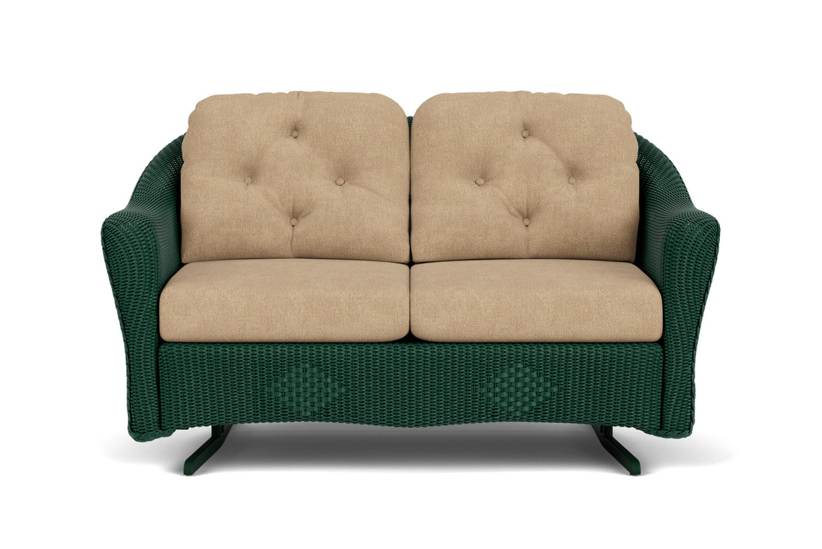 Lloyd Flanders Reflections Loveseat Glider in Woodland with Hayden Sand fabric
