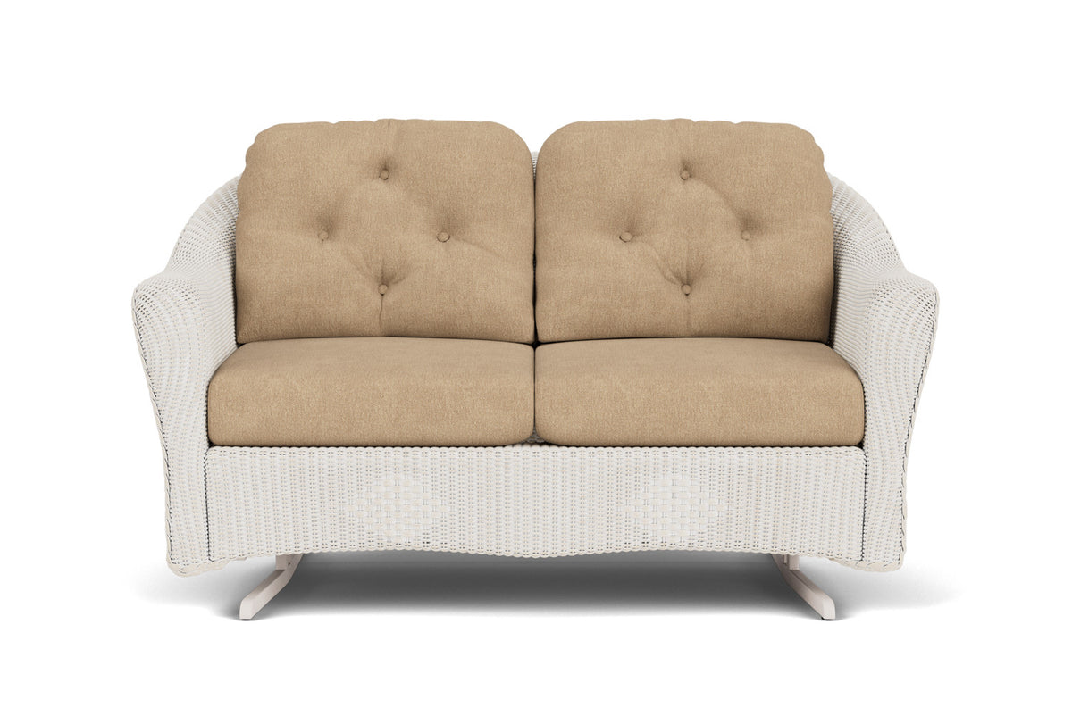 Lloyd Flanders Reflections Loveseat Glider in Antique White with Hayden Sand fabric