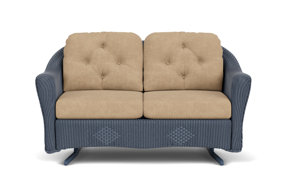 Lloyd Flanders Reflections Loveseat Glider in Denim Blue with Hayden Sand fabric