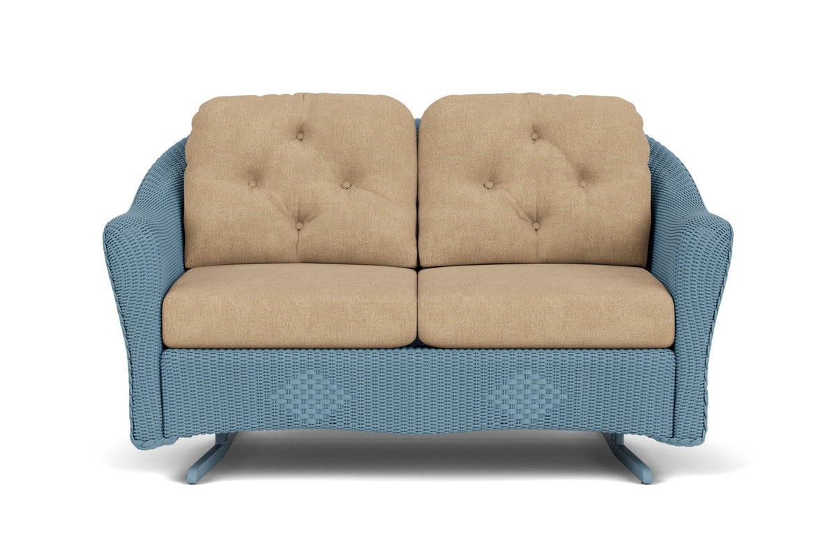 Lloyd Flanders Reflections Loveseat Glider in Stillwater with Hayden Sand fabric