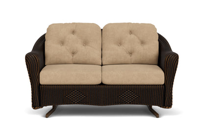 Lloyd Flanders Reflections Loveseat Glider in Mink with Hayden Sand fabric