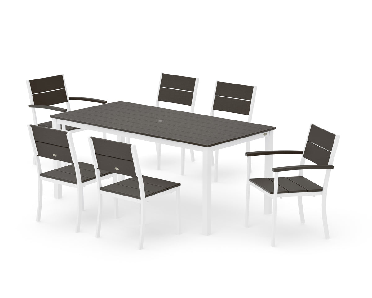 POLYWOOD Main Street 7-Piece Dining Set with Main Street 36" x 72" Dining Table in White / Vintage Coffee
