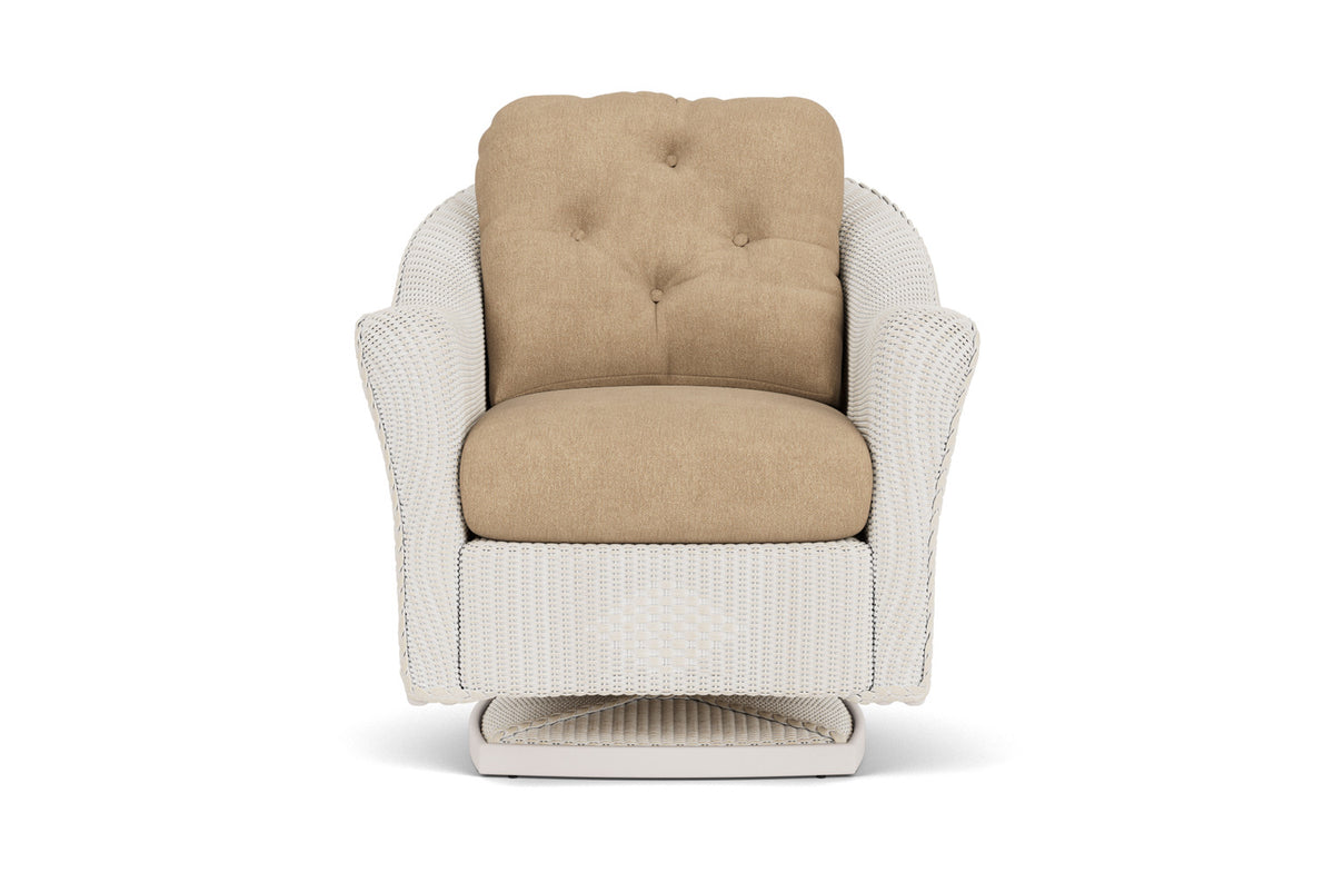 Lloyd Flanders Reflections Swivel Rocker Lounge Chair in Antique White with Hayden Sand fabric