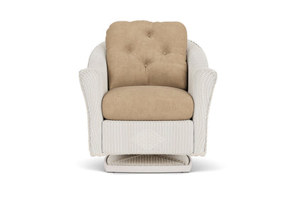 Lloyd Flanders Reflections Swivel Rocker Lounge Chair in Antique White with Hayden Sand fabric