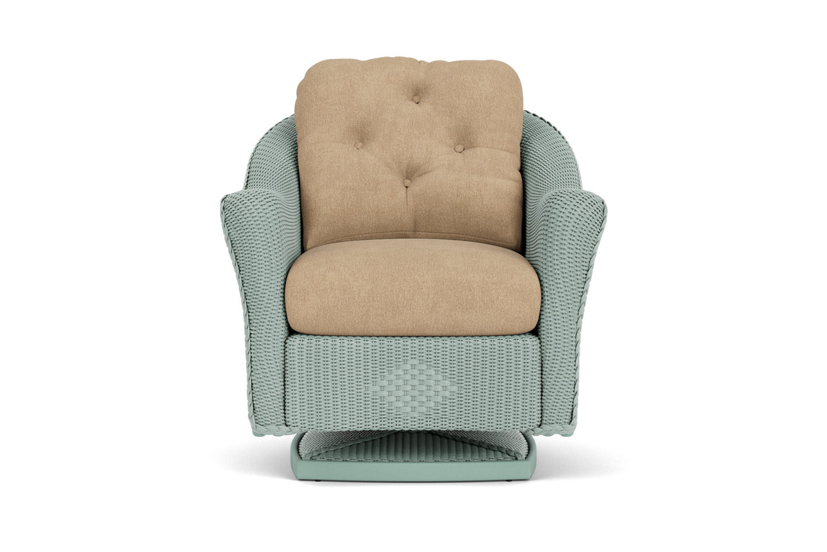 Lloyd Flanders Reflections Swivel Rocker Lounge Chair in Sea Glass with Hayden Sand fabric