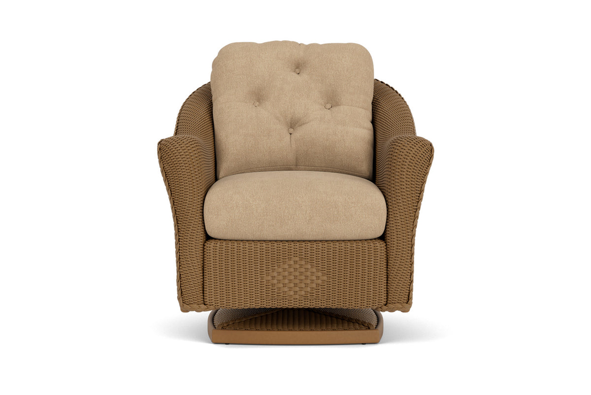 Lloyd Flanders Reflections Swivel Rocker Lounge Chair in Hickory with Hayden Sand fabric