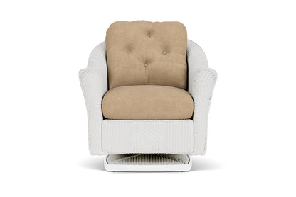 Lloyd Flanders Reflections Swivel Rocker Lounge Chair in Matte White with Hayden Sand fabric