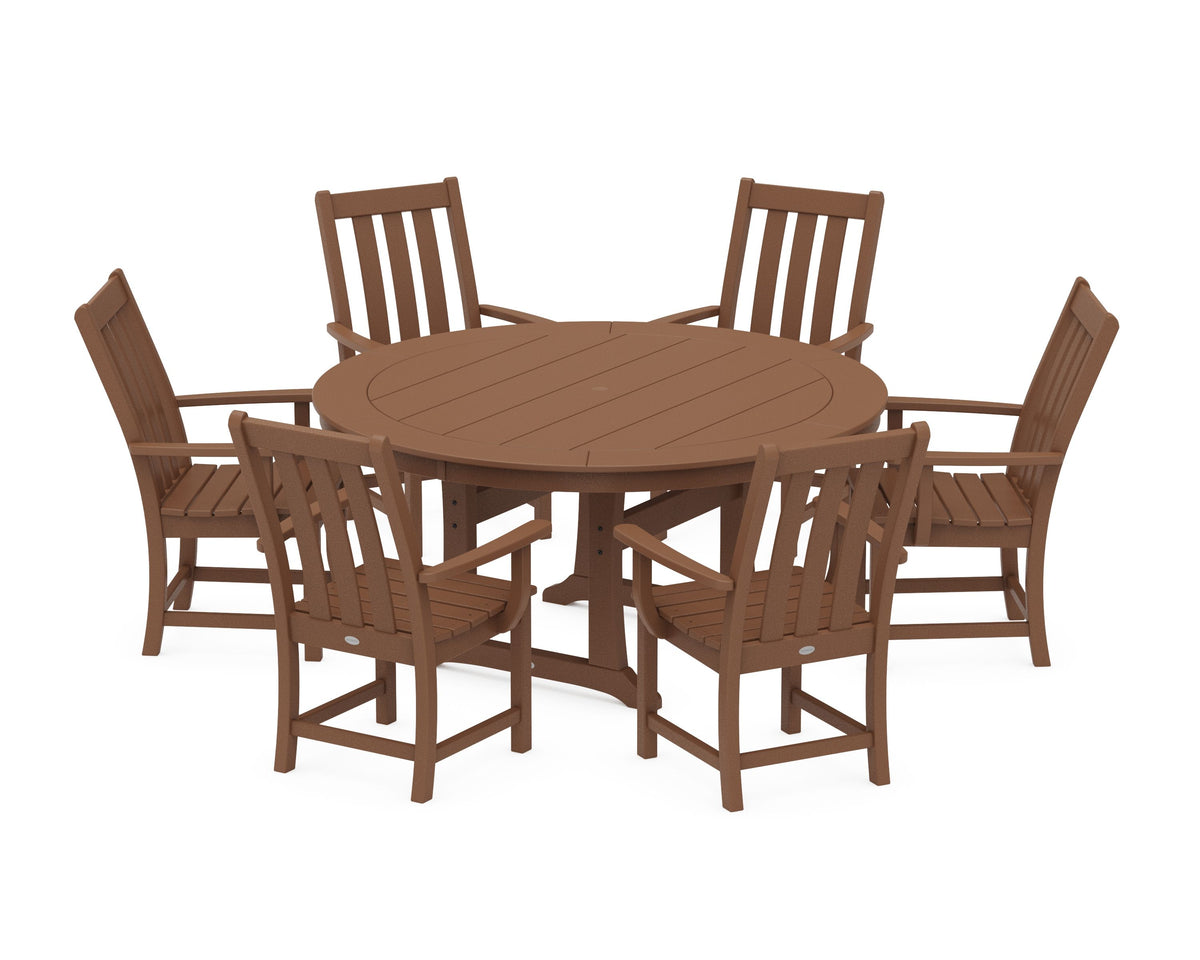 POLYWOOD Vineyard 7-Piece Arm Chair Round Dining Set in Teak