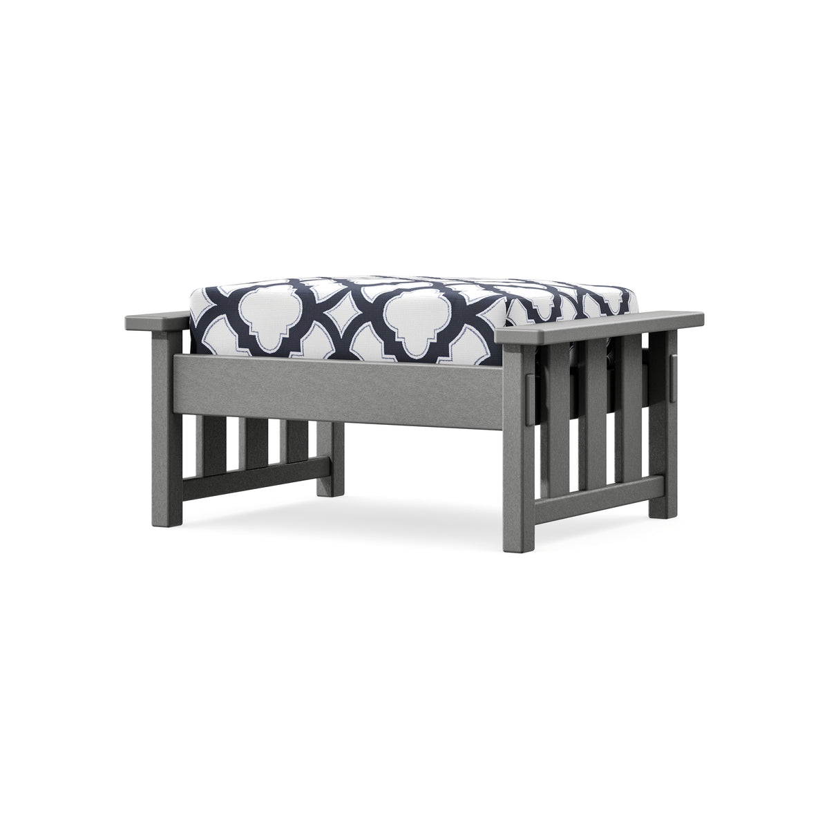 POLYWOOD Acadia Deep Seating Ottoman in Slate Grey / Trellis Navy