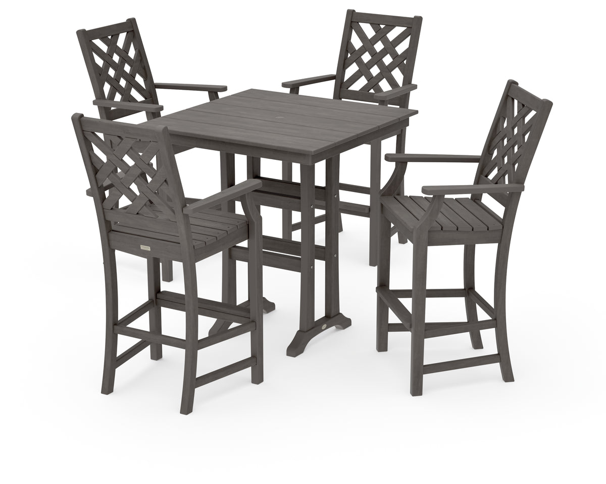 POLYWOOD Country Living Wovendale 5-Piece Farmhouse Bar Set with Trestle Legs in Driftwood