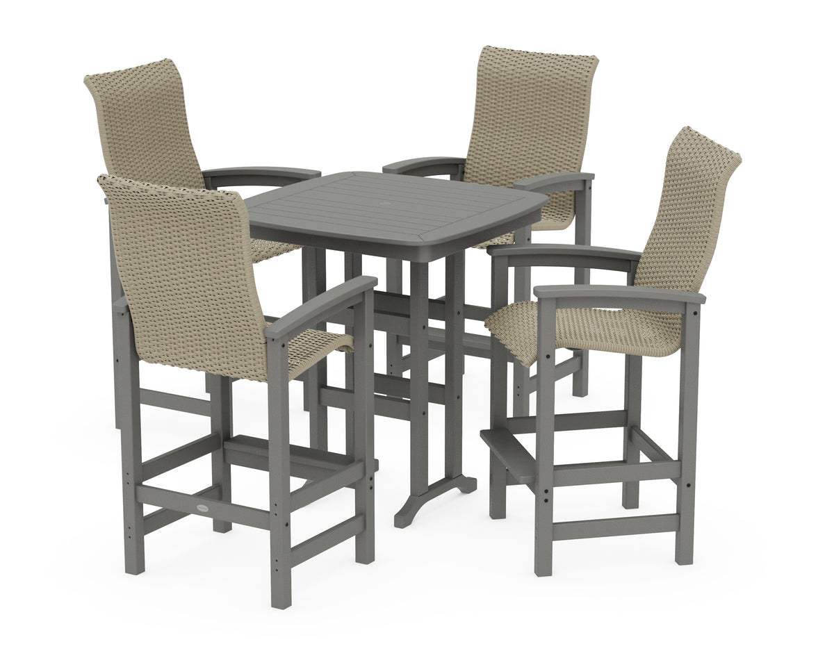POLYWOOD Coastal Woven High-Back 5-Piece Bar Set in Slate Grey / Dune Grass