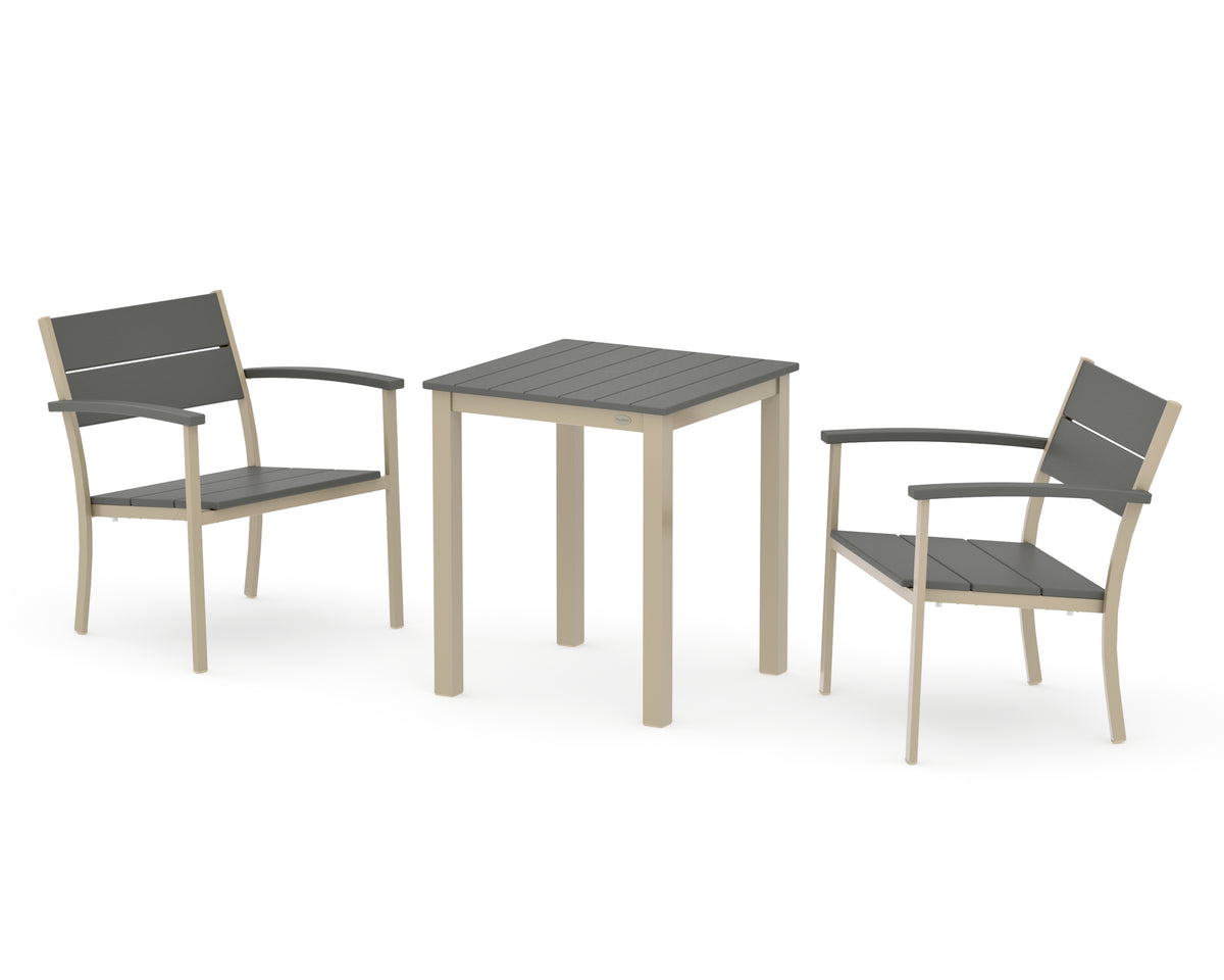 POLYWOOD Main Street 3-Piece Square Dining Set in Sand / Slate Grey