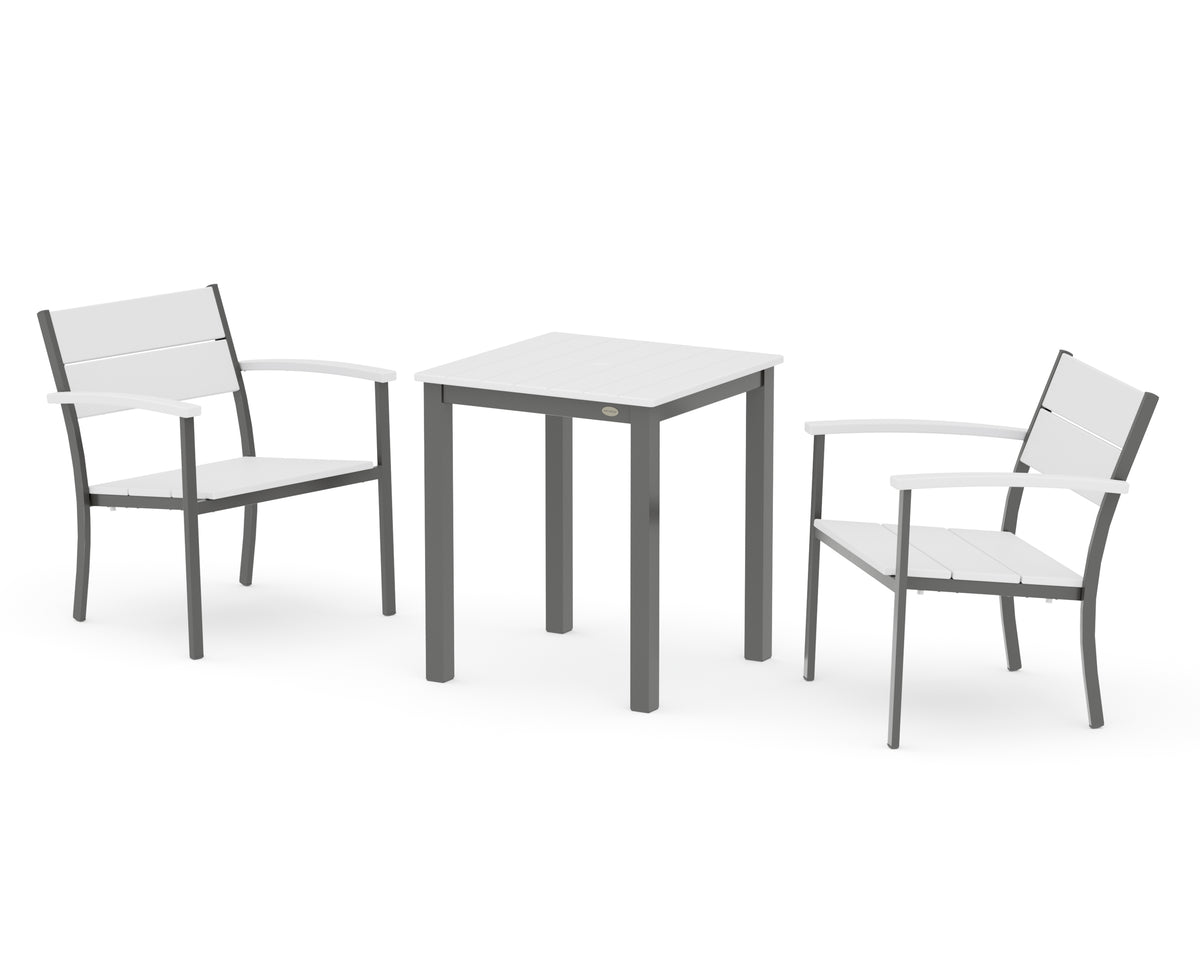 POLYWOOD Main Street 3-Piece Square Dining Set in Charcoal / White