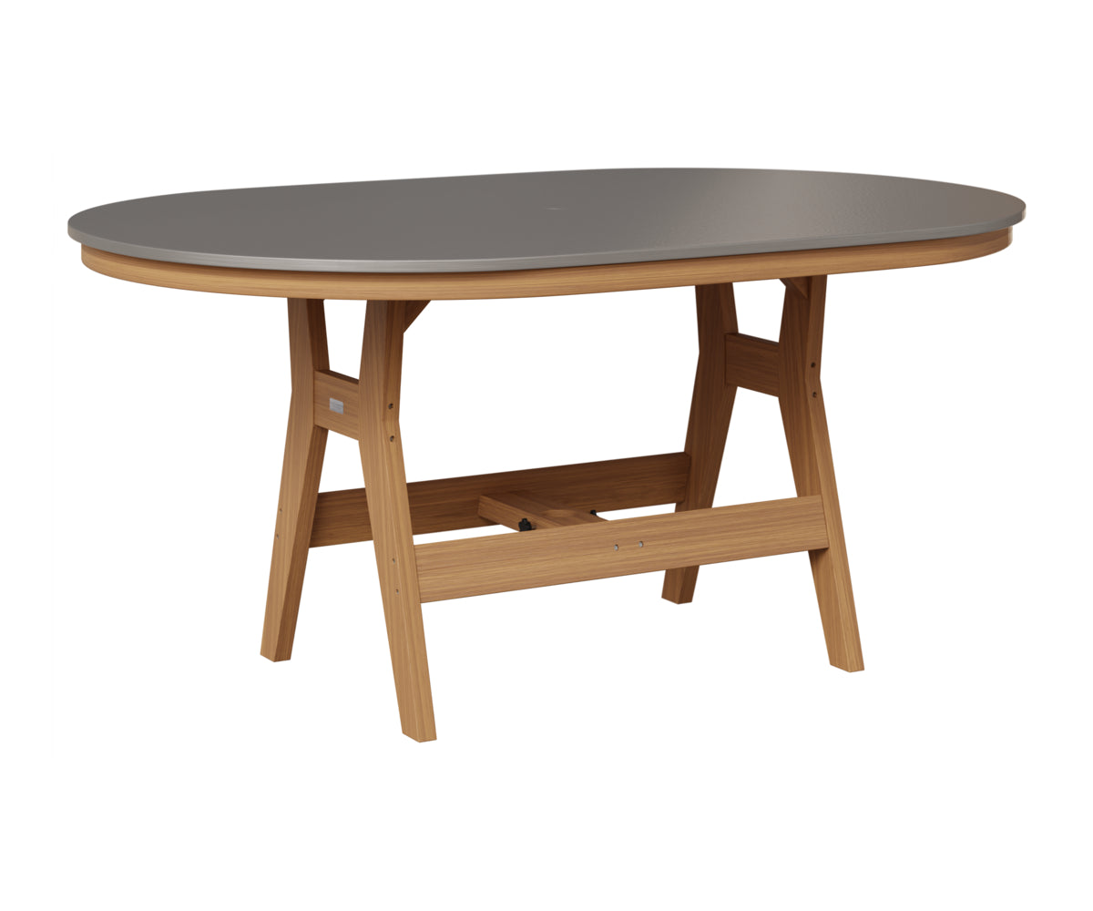 Berlin Gardens Harbor 44" x 64" Oblong Table in Natural Teak, Hammered Stainless top