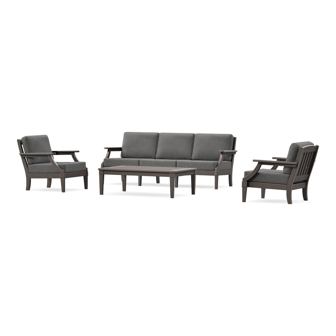 POLYWOOD PW Designer Series Estate 4-Piece Lounge Sofa Set in Vintage Coffee / Ash Charcoal