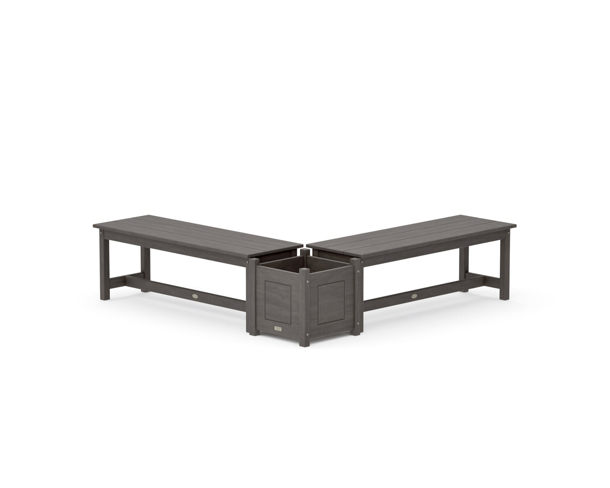 POLYWOOD 48" Country Living L-Shaped Planter Bench Set in Driftwood