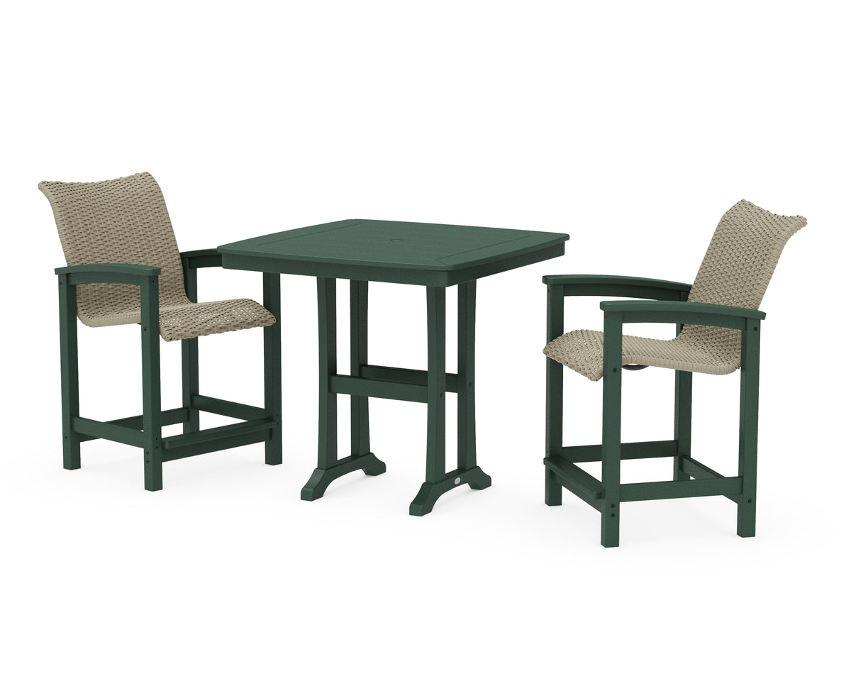 POLYWOOD Coastal Woven 3-Piece Counter Set with Trestle Legs in Green / Dune Grass