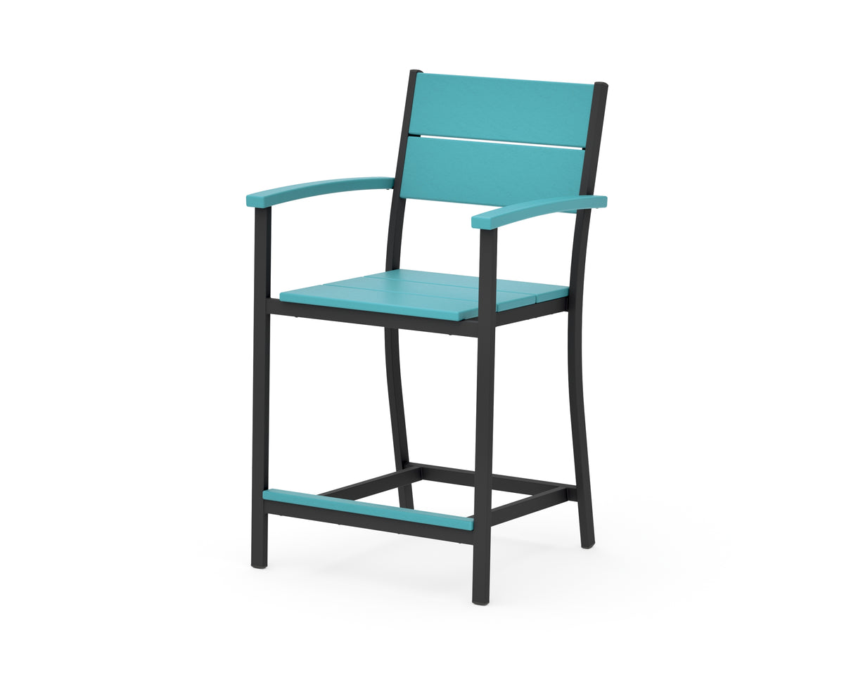 POLYWOOD Main Street Counter Arm Chair in Black / Aruba