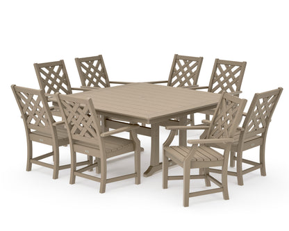 POLYWOOD Wovendale 9-Piece Square Dining Set with Trestle Legs in Vintage Sahara