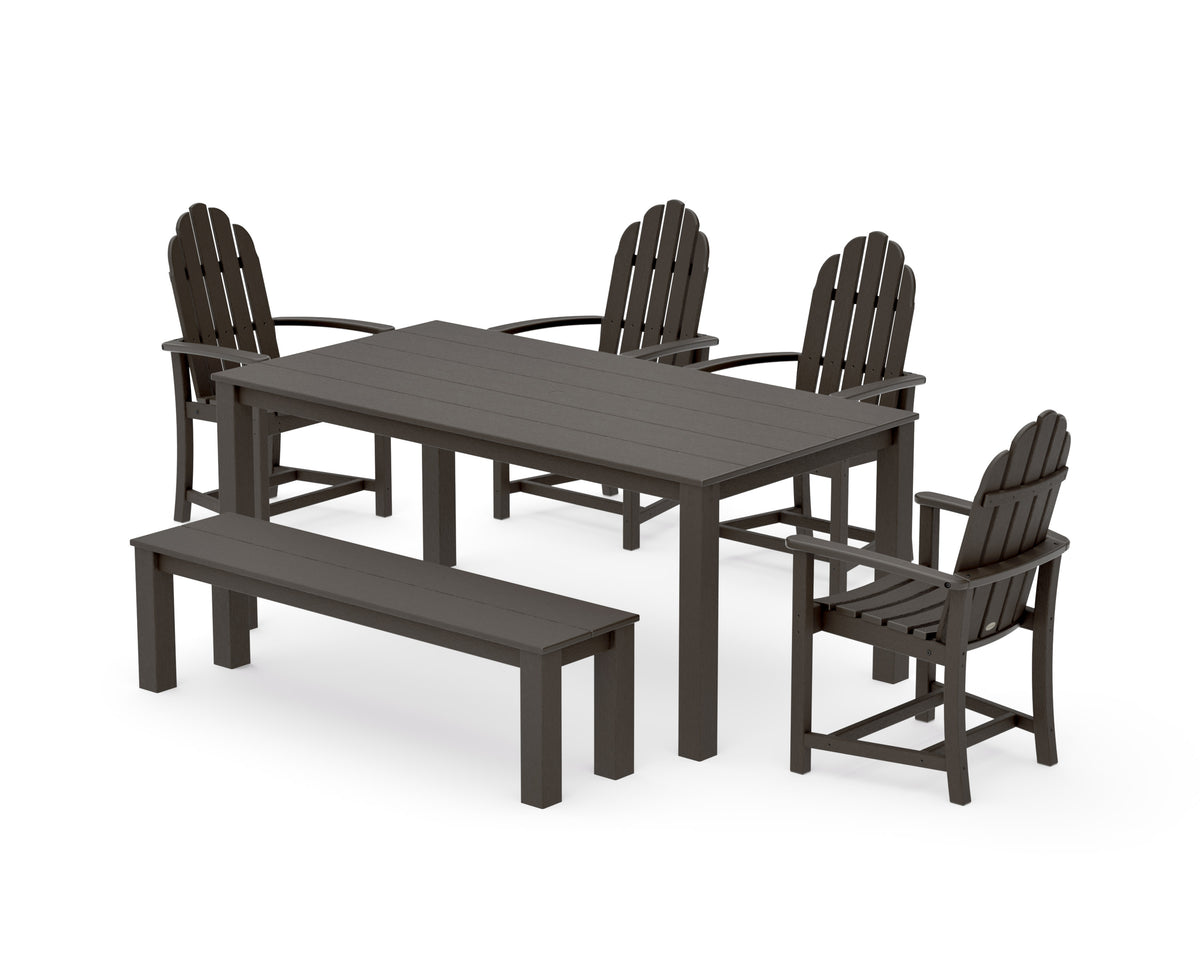 POLYWOOD Classic Adirondack 6-Piece Parsons Dining Set with Bench in Vintage Coffee