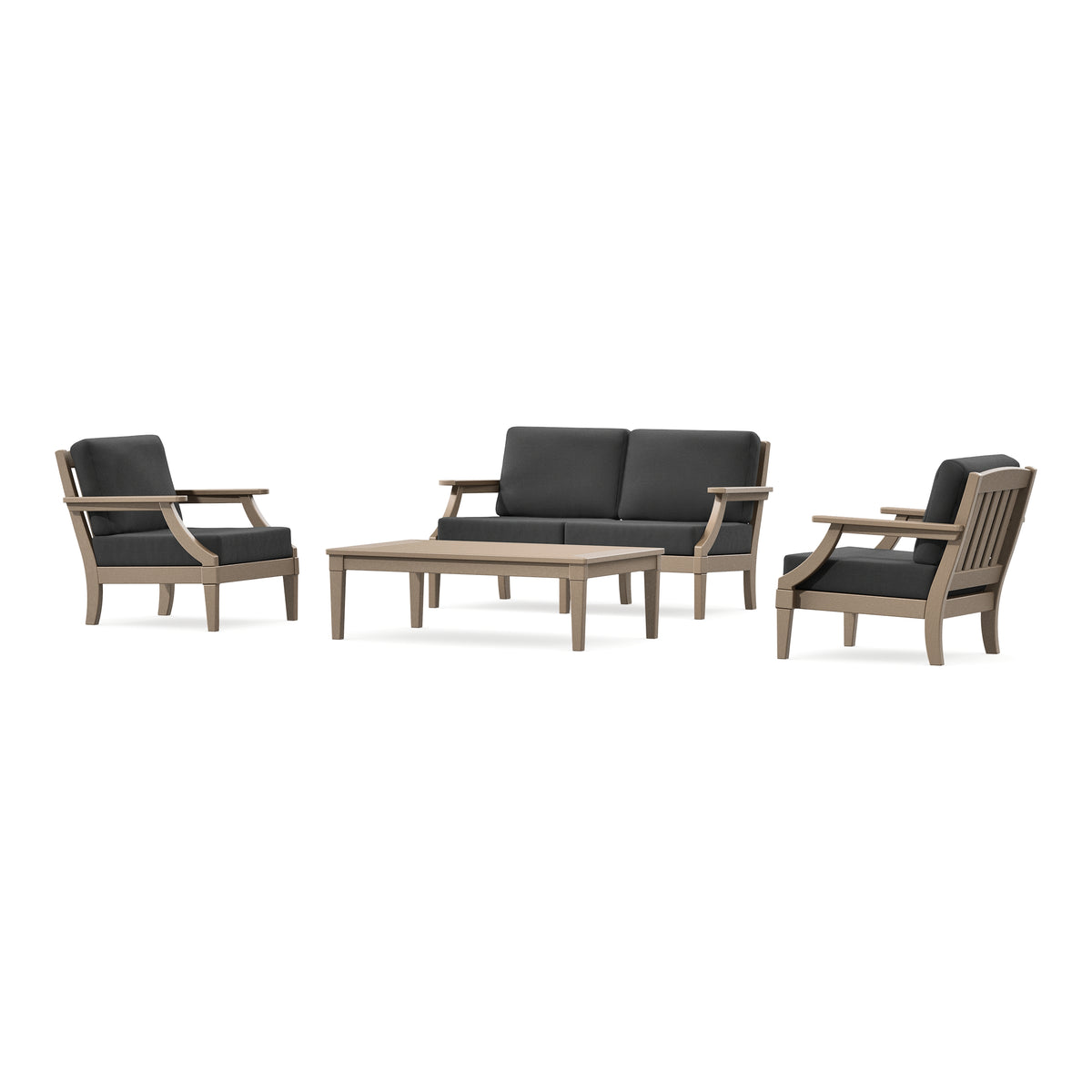 POLYWOOD PW Designer Series Estate Lounge 4-Piece Loveseat Set in Vintage Sahara / Spectrum Carbon