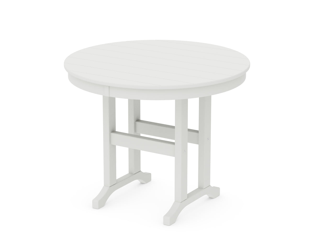POLYWOOD 36" Round Farmhouse Dining Table in Vintage White