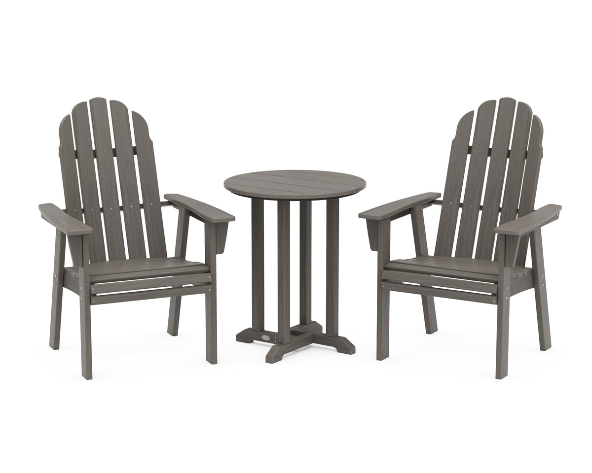 POLYWOOD Vineyard Adirondack 3-Piece Round Bistro Dining Set in Driftwood
