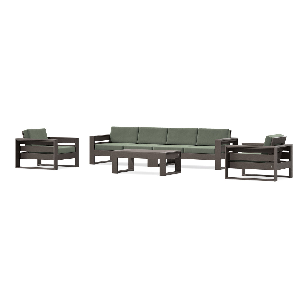 POLYWOOD PW Designer Series Latitude 5-Piece Lounge Sofa Set in Vintage Coffee / Cast Sage