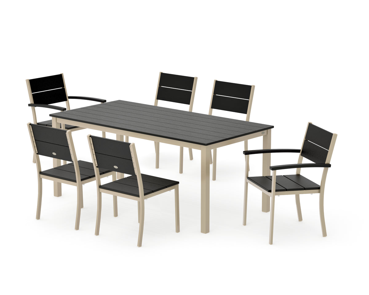 POLYWOOD Main Street 7-Piece Dining Set with Main Street 36" x 72" Dining Table in Sand / Black
