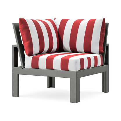 POLYWOOD Modular Corner Chair in Slate Grey / Cabana Stripe Crimson