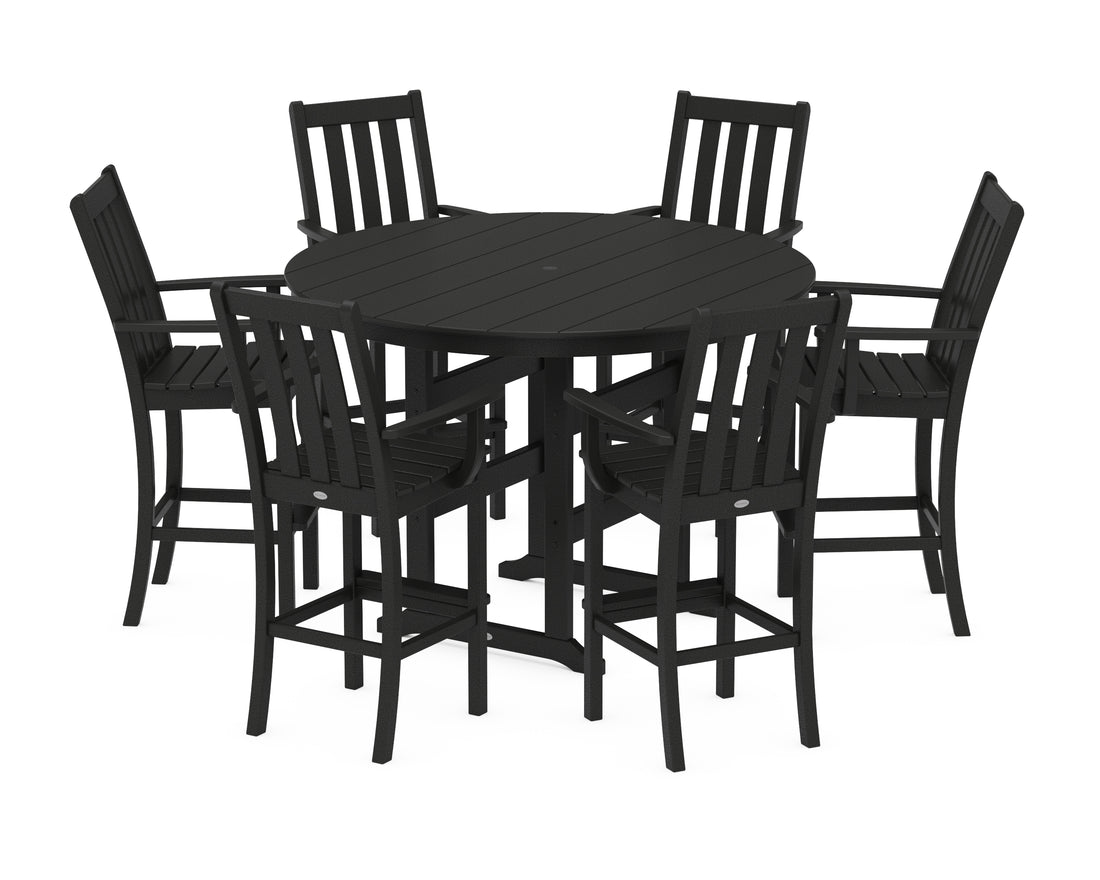 POLYWOOD Vineyard 7-Piece Arm Chair Round Farmhouse Bar Set in Black