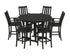 POLYWOOD Vineyard 7-Piece Arm Chair Round Farmhouse Bar Set in Black