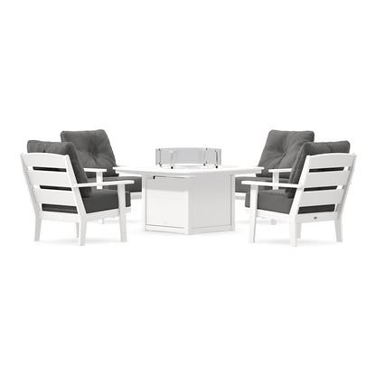 POLYWOOD Lakeside 5-Piece Deep Seating Set with Nautical Fire Pit Table in White