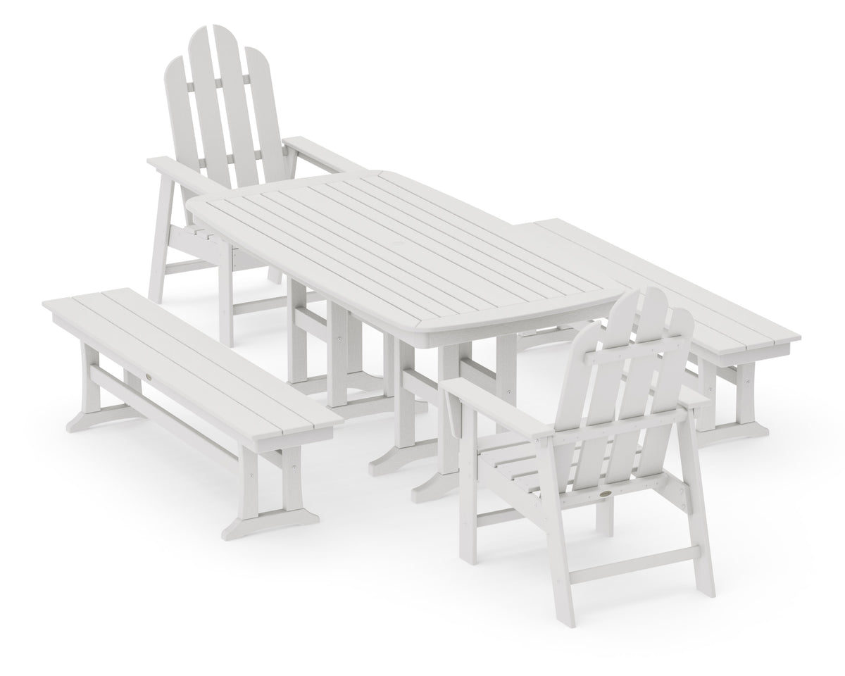 POLYWOOD Long Island 5-Piece Dining Set with Benches - 37" x 72" Table in Vintage White