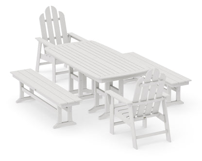 POLYWOOD Long Island 5-Piece Dining Set with Benches - 37" x 72" Table in Vintage White