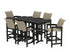 POLYWOOD Coastal Woven Arm Chair 7-Piece Farmhouse Bar Set in Black / Dune Grass