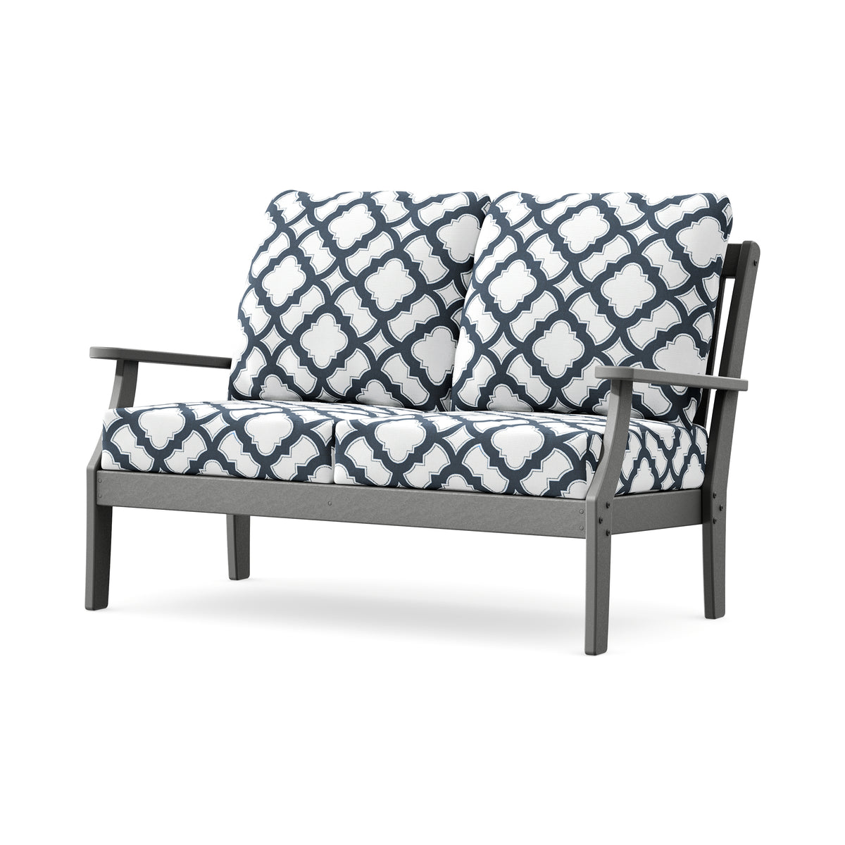 POLYWOOD Braxton Deep Seating Loveseat in Slate Grey / Trellis Marine Indigo