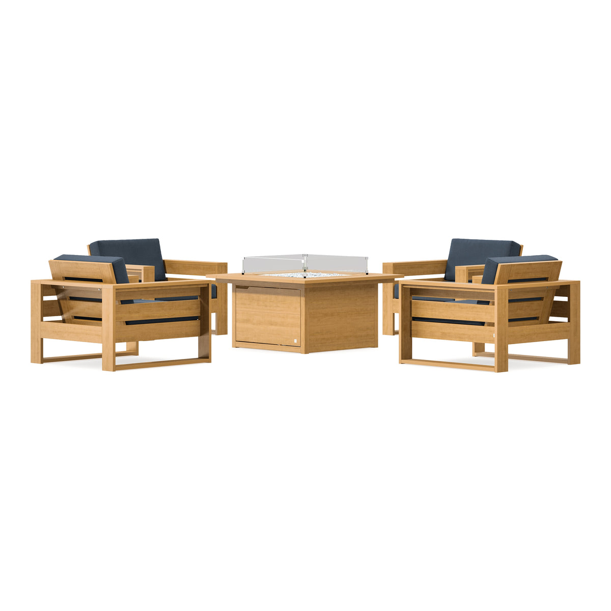 POLYWOOD PW Designer Series Latitude 5-Piece Lounge Fire Table Set in Natural / Marine Indigo
