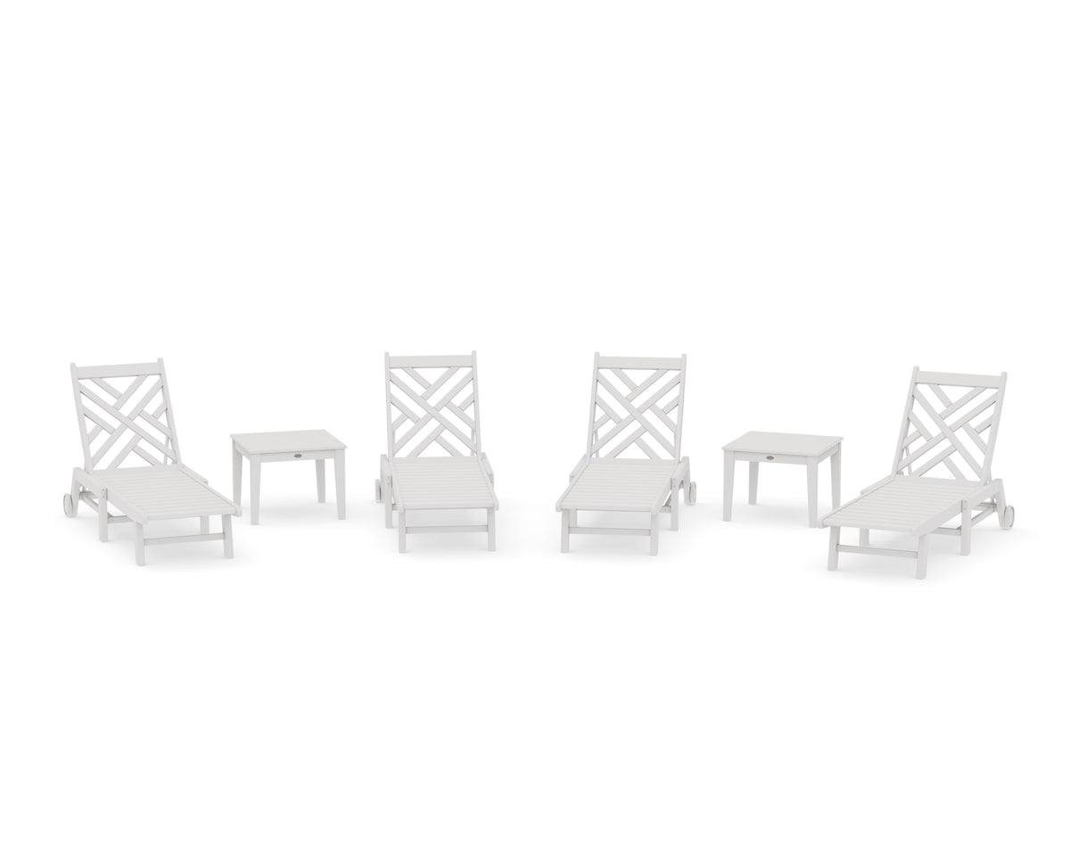 POLYWOOD Chippendale 6-Piece Chaise Set with Wheels in Vintage White