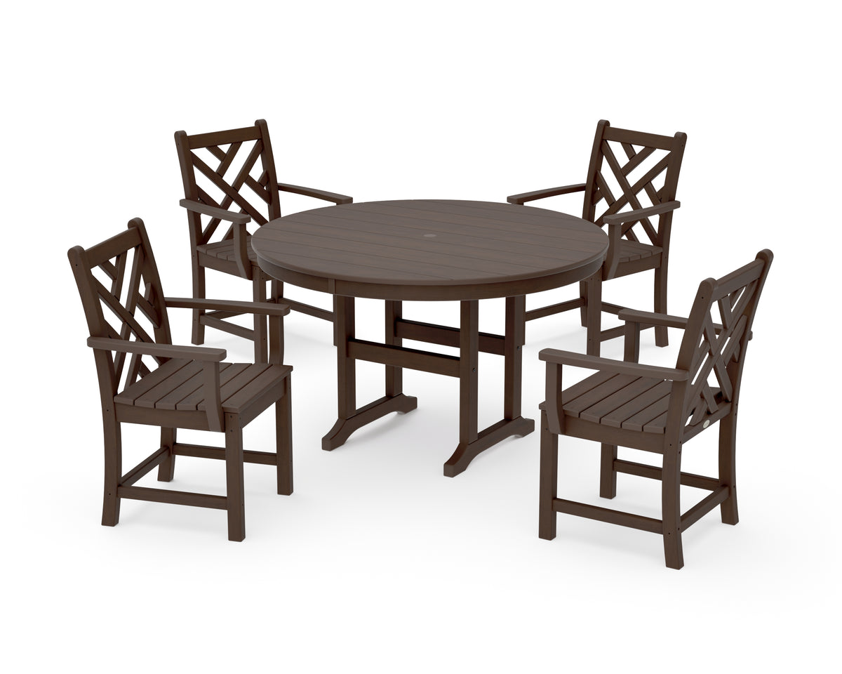 POLYWOOD Chippendale 5-Piece Round Farmhouse Dining Set in Kona