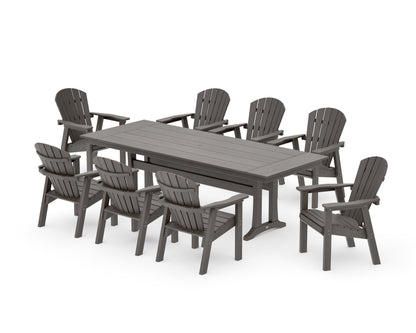 POLYWOOD Seashell 9-Piece Farmhouse Dining Set with Trestle Legs in Driftwood