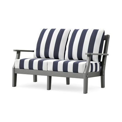 POLYWOOD Chinoiserie Deep Seating Loveseat in Slate Grey / Cabana Stripe Navy