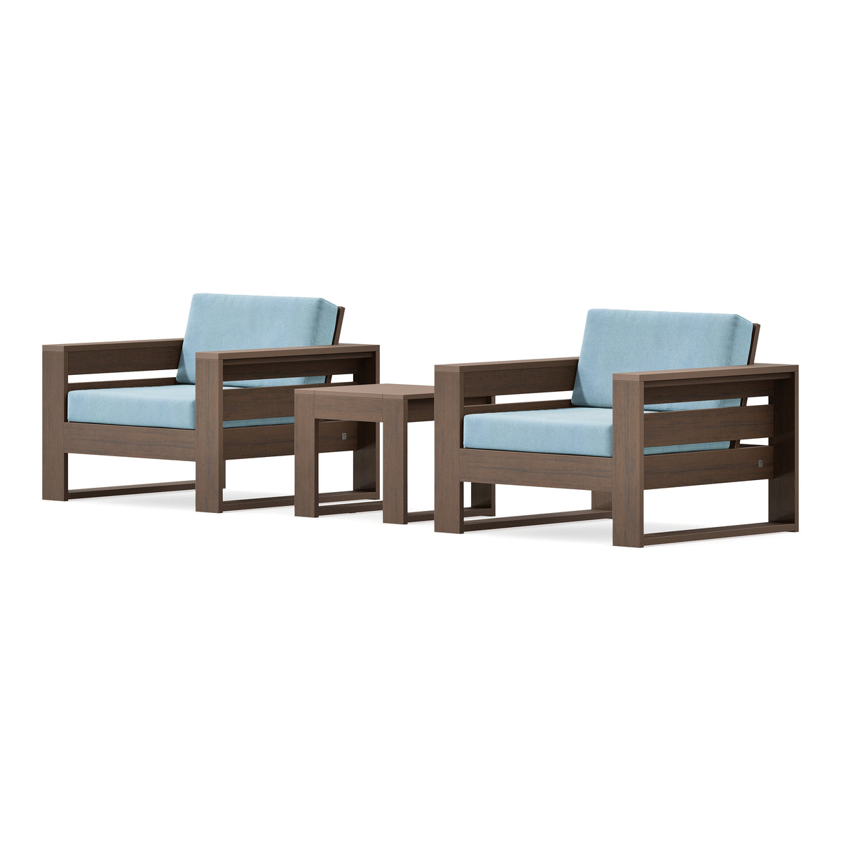 POLYWOOD PW Designer Series Latitude 3-Piece Lounge Chair Set in Kona / Lattice Sky Blue
