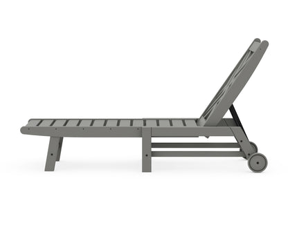 Second angled view of the POLYWOOD Chippendale Chaise with Wheels in Slate Grey