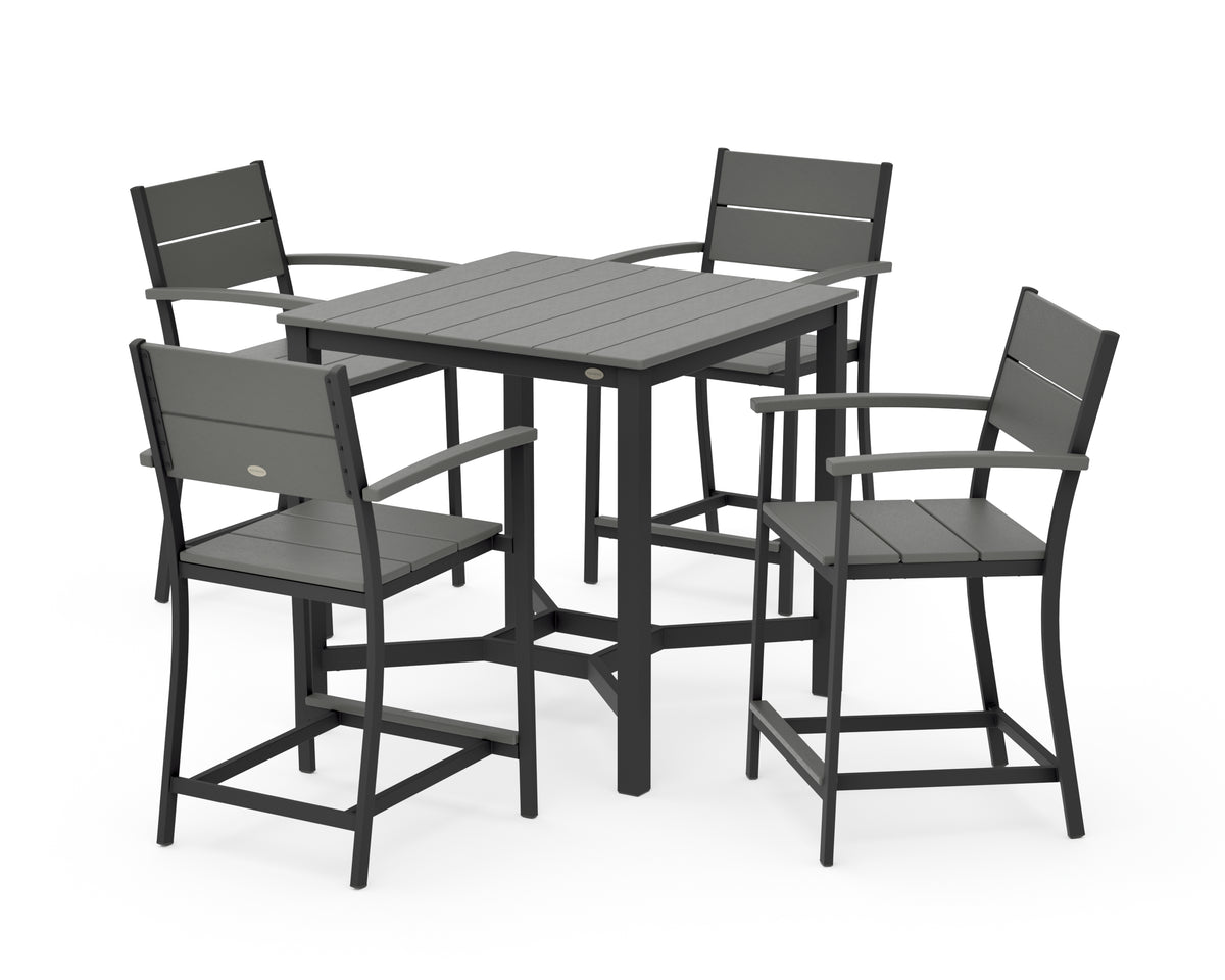 POLYWOOD Main Street 5-Piece Counter Set in Black / Slate Grey